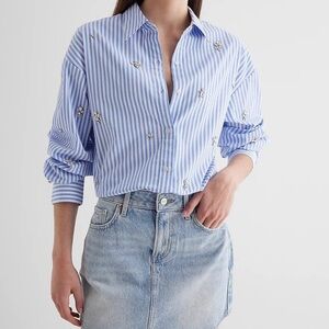 Used! EXPRESS Poplin Embellished Striped Portofino Shirt